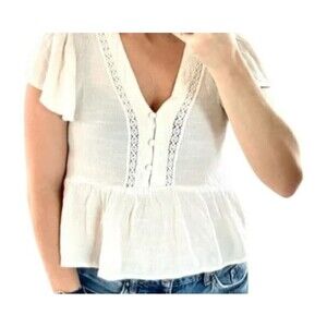 Eyeshadow Women's M Flutter Sleeve Fabric Button Crop Top Coquette Fairy Boho
